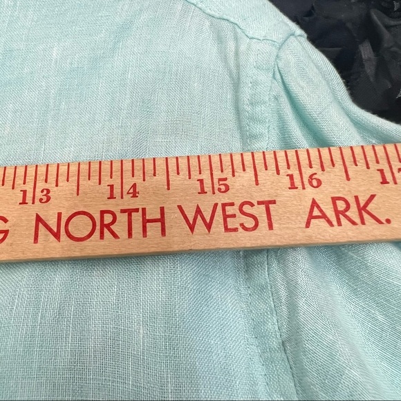 EUC Onia Mens Turquoise Mandarin Collar Linen Button Up Shirt SZ M Casual Preppy - Picture 7 of 11